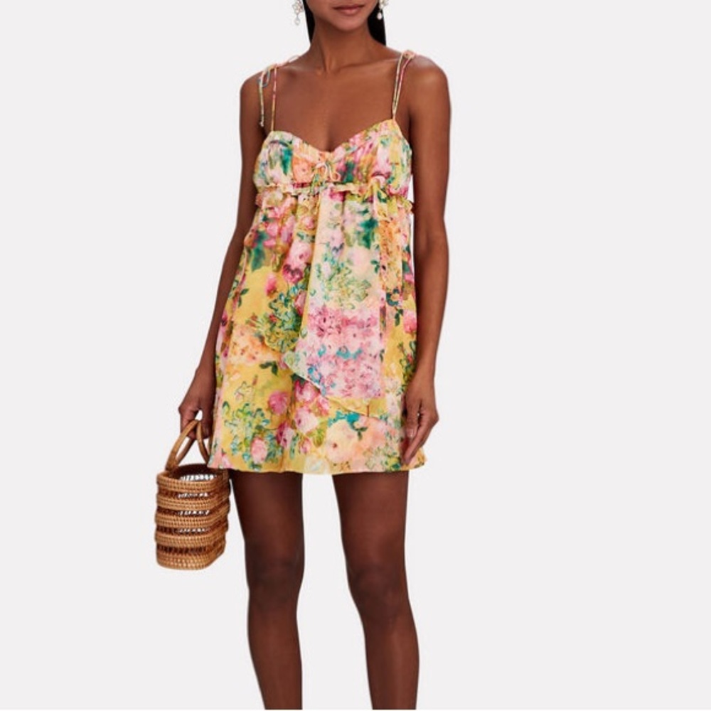 For Love And Lemons Floral Mini Dress - Yellow and Pink